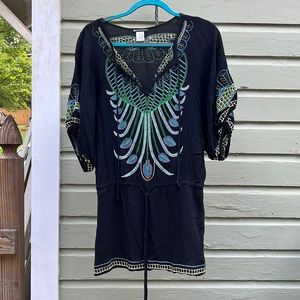 BLACK EMBROIDED DRESS/BEACH COVER UP